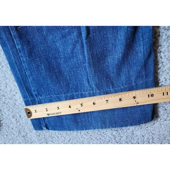 VTG 70s Women's Tour De Force Wide Flare Leg Baggy Jeans Patch Pockets Blue Sz 6